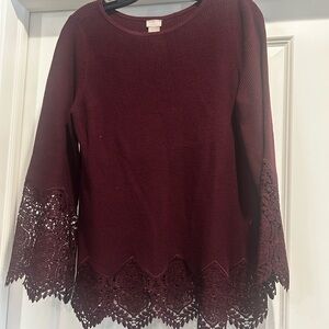 Chico's Burgundy Lace Sleeve Sweater